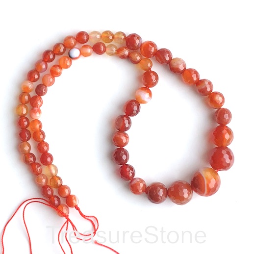 Bead, red agate,dyed,graduated faceted round. 6 to 14mm.62 pcs.
