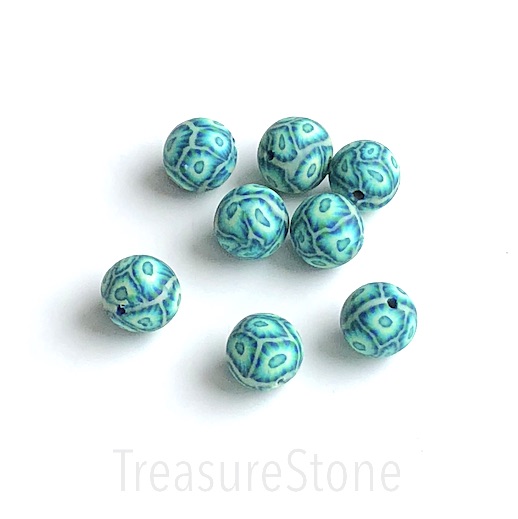 Bead, Polymer Clay, tilt blue, 10mm round, pack of 5