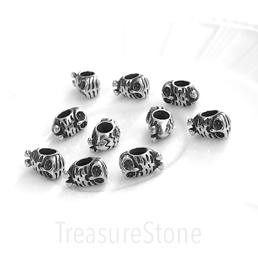 Bead, stainless steel, 8x13mm owl, hole:4.5mm. each