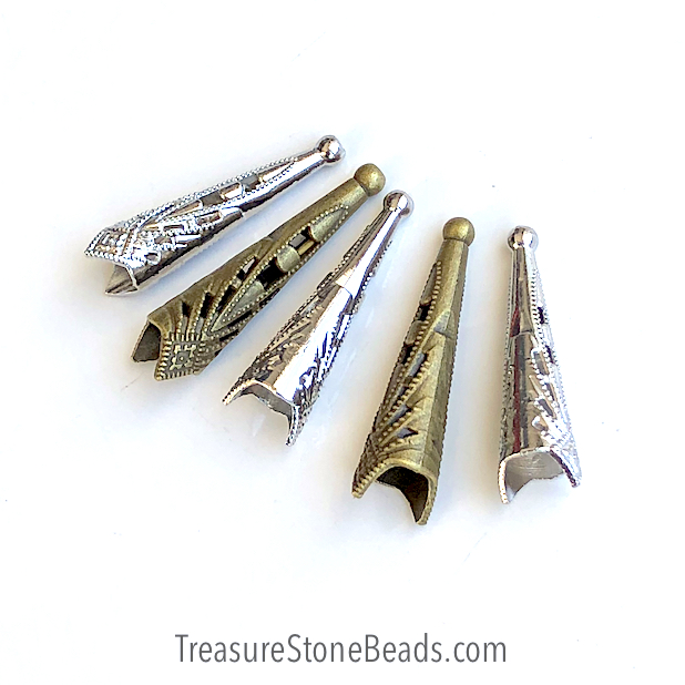 Cone, brass finished, 10x37mm. Pkg of 3