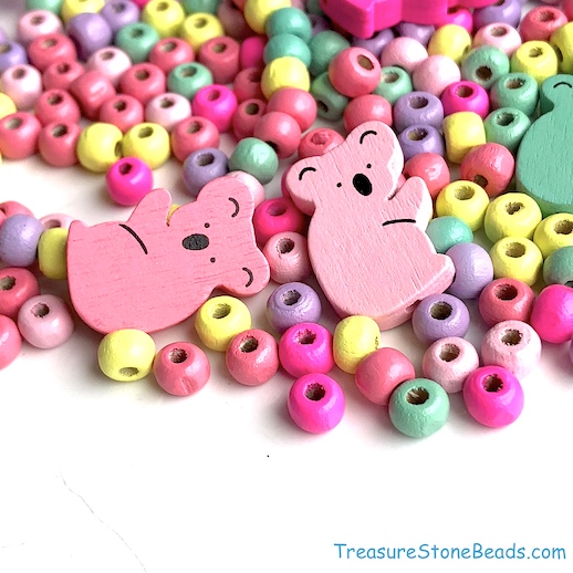 Beading kit, 4 baby bear charms, 130 6mm wood beads. each - Click Image to Close