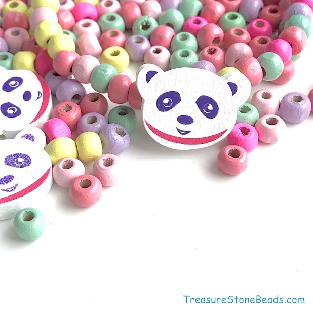 Beading kit, 4 panda charms, 130 6mm wood beads. each - Click Image to Close
