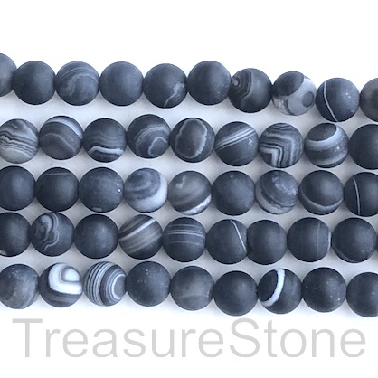 Bead, black agate, 6mm round, matte, frosted. 15 inch, 61pcs