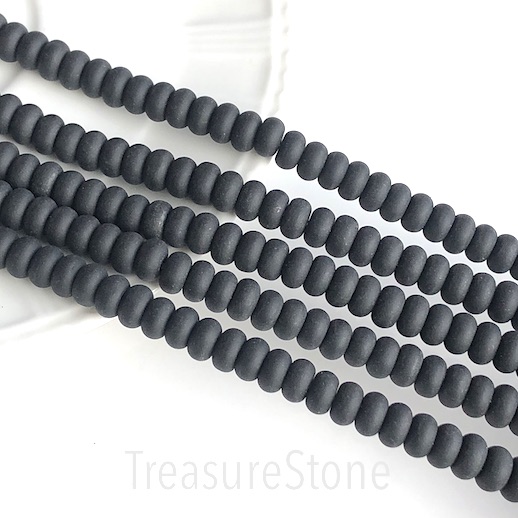 Bead, glass, 5x8mm rondelle, black matte, 15 inch, 80pcs - Click Image to Close