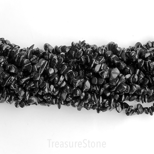 Bead, black obsidian, 6-10mm chips. 20-inch