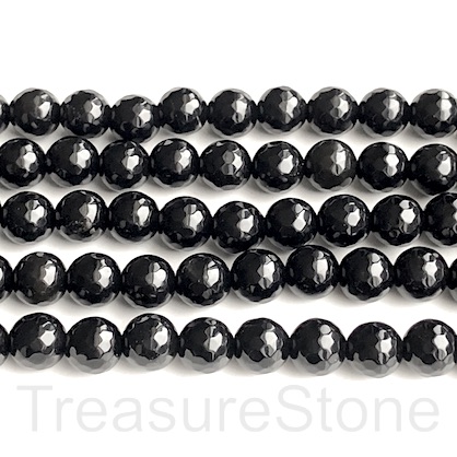 Bead, black obsidian, 8mm faceted round. 15-inch, 48pcs.