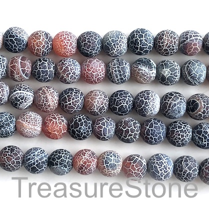 Bead, black red agate, patterned, 8mm round, matte.14.5-inch, 48
