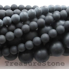 Bead, frost blackstone/black jasper, 6mm round. 15.5-inch