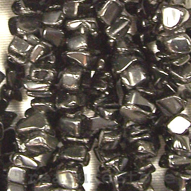 Bead, glass, black, chip. 36-inch strand.