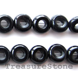 Bead, black onyx, 8/3mm donuts, A grade, 16-inch strand.