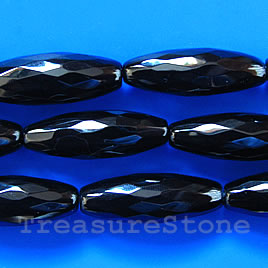 Bead, black onyx, 10x30mm faceted oval, A grade. 16-inch strand.