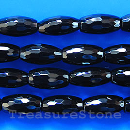 Bead, black onyx, 8x15mm faceted oval, A grade. 16-inch strand.