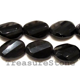 Bead, black onyx, 18x25mm faceted twisted oval. 16 inch strand.