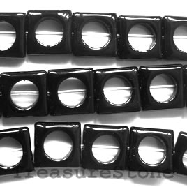 Bead, black onyx, 12/7mm square frame. 16 inch strand.