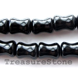 Bead, black onyx, 6x7mm carved tube. 16-inch strand.