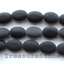 Bead, frost blackstone/black jasper, 13x18mm oval. 16-inch