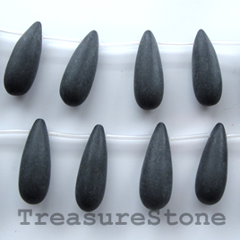 Bead, frost blackstone/black jasper, 11x30mm teardrop. 20pcs