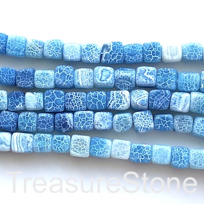 Bead, agate (dyed), blue, 7mm cube. 14.5-inch, 49pcs - Click Image to Close