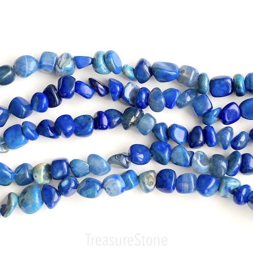 Bead, agate (dyed), blue, around 10mm nugget. 15"