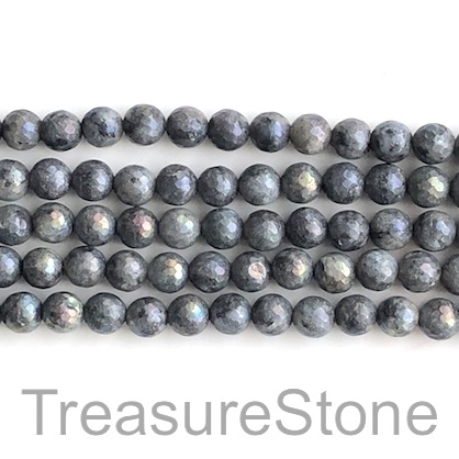 Bead, Larvikite, AB, 8mm faceted round. 15 inch, 46