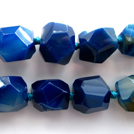 Bead, agate (dyed), blue, 17mm faceted nugget. 16-inch strand. - Click Image to Close