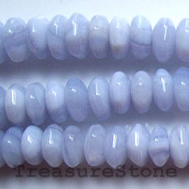 Bead, blue lace agate, Chalcedony, 9x4mm ridge rondelle. 16-inch