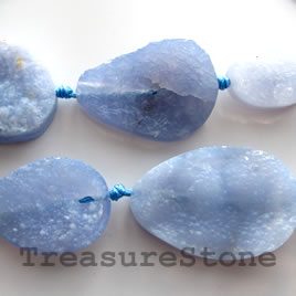Bead, blue lace agate, Chalcedony, about 40 mm freeform. 16-inch