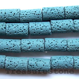 Bead, blue Lava (dyed), about 8x15mm tube. 13pcs.