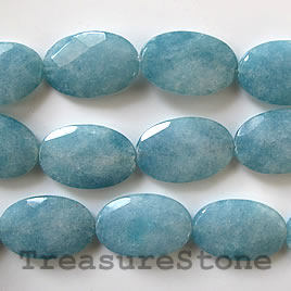 Bead, blue quartz, 20x30mm faceted puffed oval. 16-inch strand.