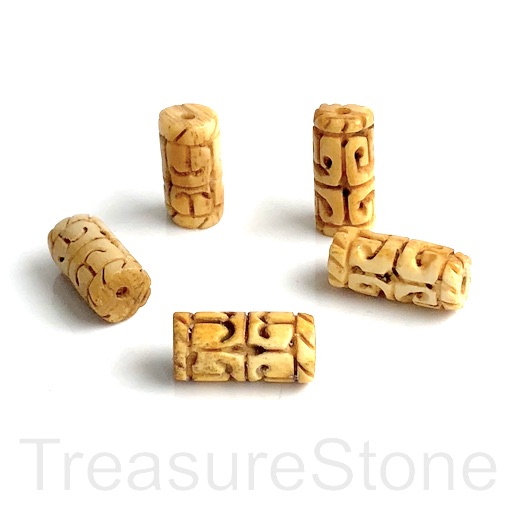 Bead, antiqued bone, 19x9mm carved tube. Pkg of 3. - Click Image to Close