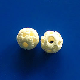 Bead, bone (bleached), white, 10mm, carved round. Pkg of 5