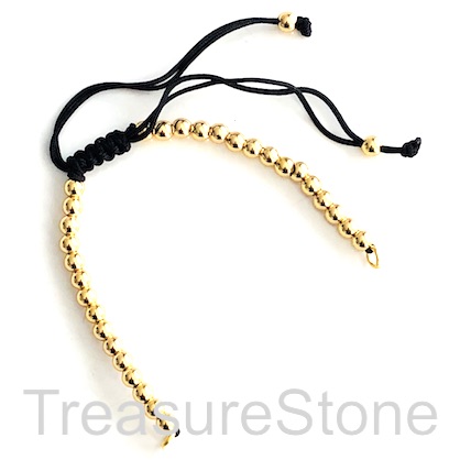 Bracelet Sliding Cord, black cord, gold bead, 120-240mm, ea