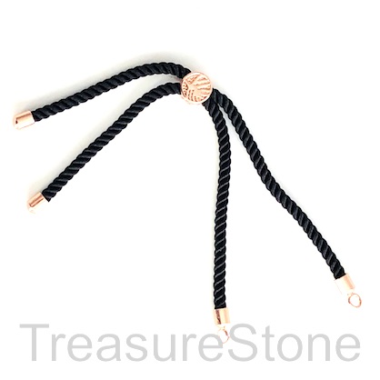 Bracelet Sliding Cord, black cord, rose gold, 120mmx2, each