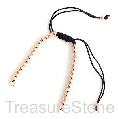 Bracelet Sliding Cord, black cord, rose gold bead, 120-240mm, ea