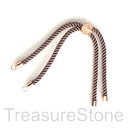 Bracelet Sliding Cord, mauve cord, rose gold, 120mmx2, each