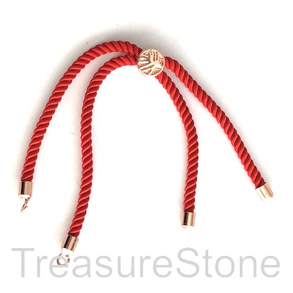 Bracelet Sliding Cord, red cord, rose gold, 120mmx2, each