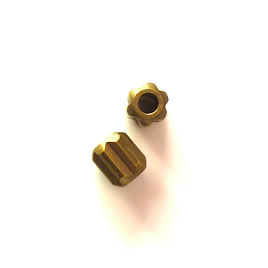 Bead, solid brass, 5x6mm ridged tube spacer. Pkg of 6.