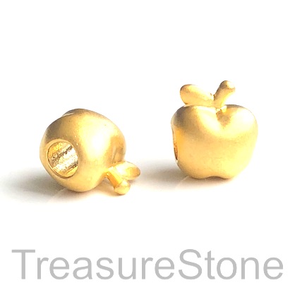 Bead, brass, 24K gold plated, 11x13mm apple, large hole:4mm. Ea