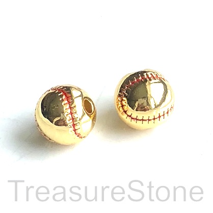 Bead, brass, gold, 9mm baseball. Each - Click Image to Close