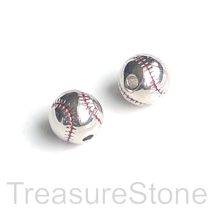 Bead, brass, silver, 9mm baseball. Each - Click Image to Close
