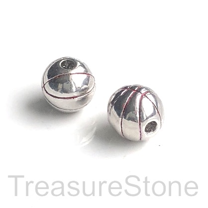 Bead, brass, silver, 9mm basketball. Each - Click Image to Close