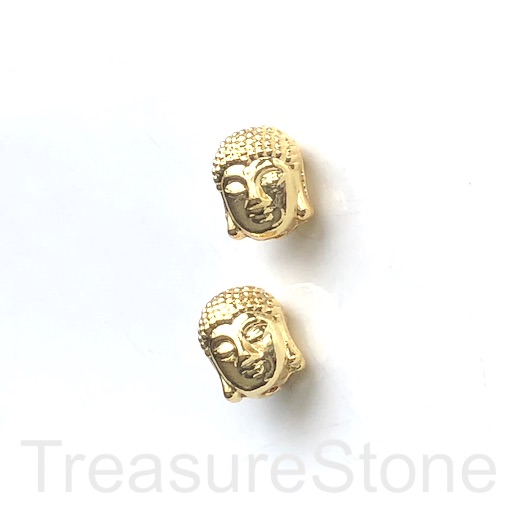 Bead, brass, gold plated, buddha head, 9x11mm. 3pcs - Click Image to Close