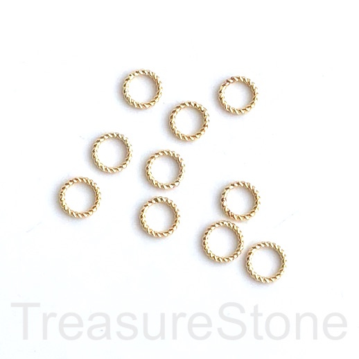 Bead, brass, gold plated, 8mm ring, circle, rope, 2pcs