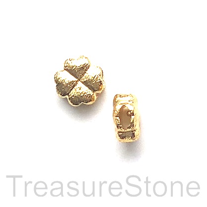Bead, brass, 24K gold plated, 10mm 4 leaf clover, shamrock. Ea - Click Image to Close