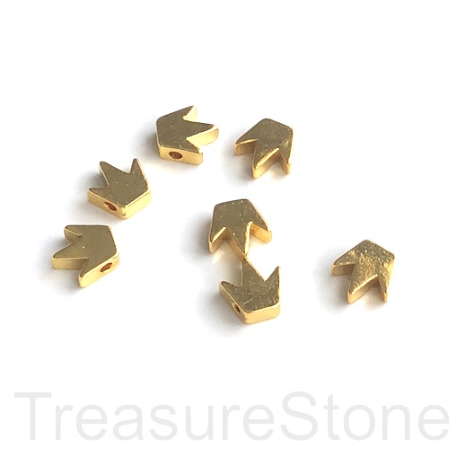 Bead, brass, gold plated, crown, 8x9mm. 3pcs