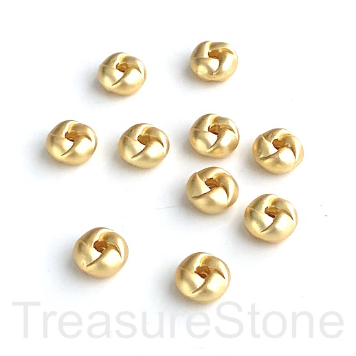 Bead, brass, bright gold plated, matte, 4x8mm donut matte, 2pcs