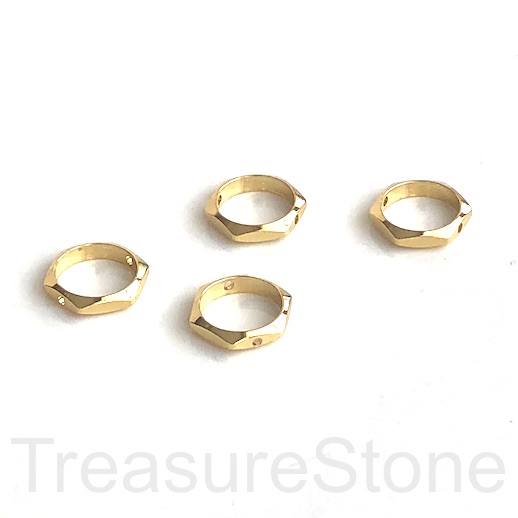 Bead frame, brass, gold plated, 10mm hexagon, each