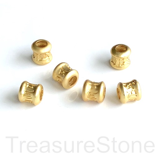 Bead,brass,gold matte,8mm tube,large hole:3.5mm,Six word mantra - Click Image to Close