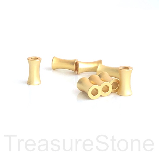 Bead, brass, gold matte, 6x11mm bamboo tube. large hole, 2.5mm,2