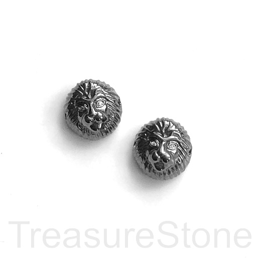 Pave Bead, brass, 13mm lion head, black. Each - Click Image to Close